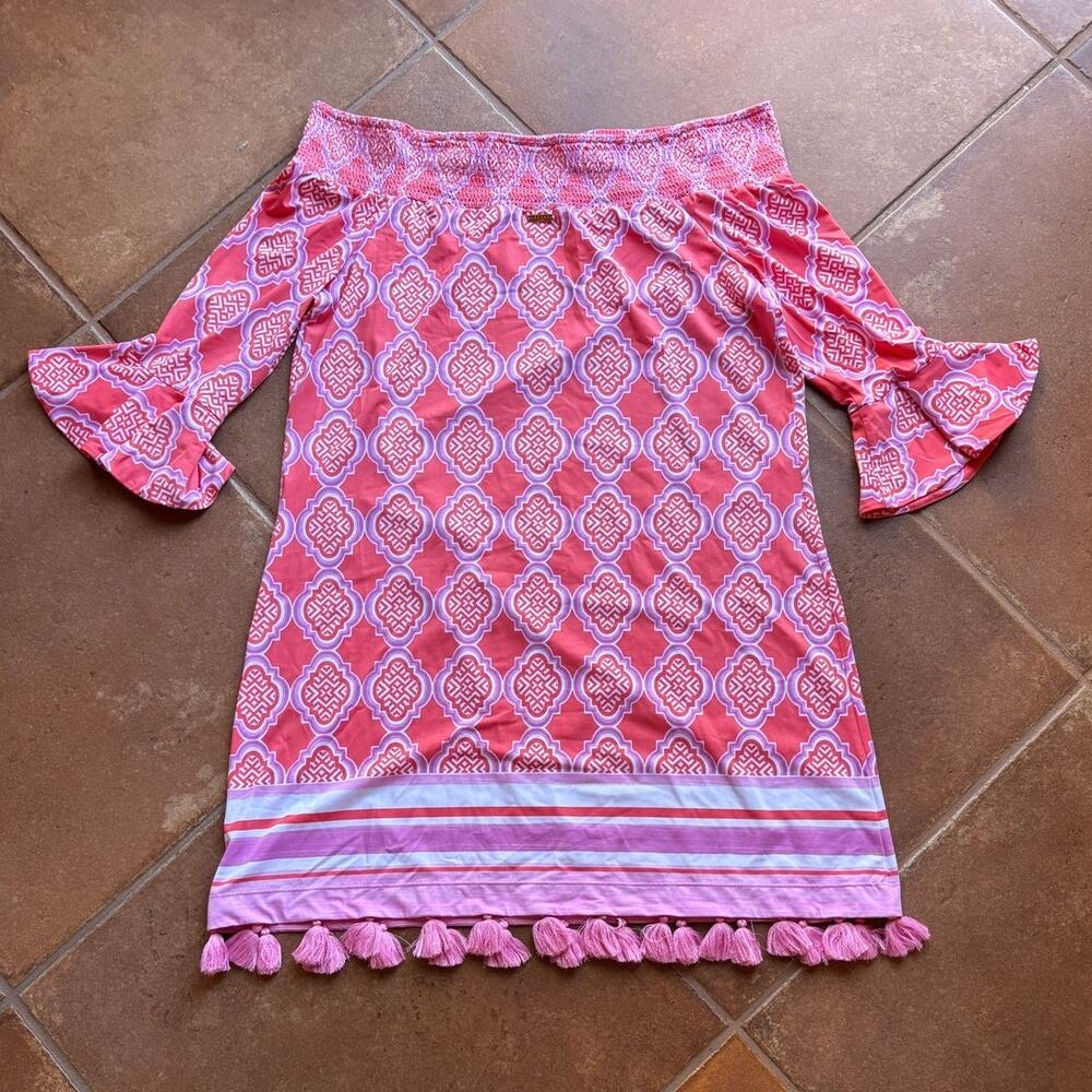 Cabana Life Coral Geo Coverluxe Smocked Dress Off the Shoulders UPF 50+ size XL - Picture 11 of 12